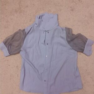 Scalloped High Neck Blouse with Sheer Sleeves